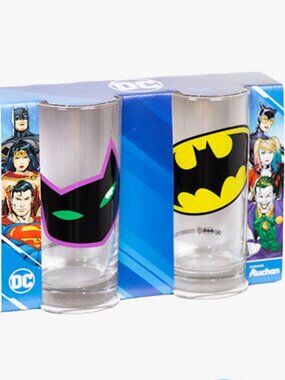 NWT DC Comics Batman Batgirl Drinking Glasses Set of 2 Boxed 0.27L